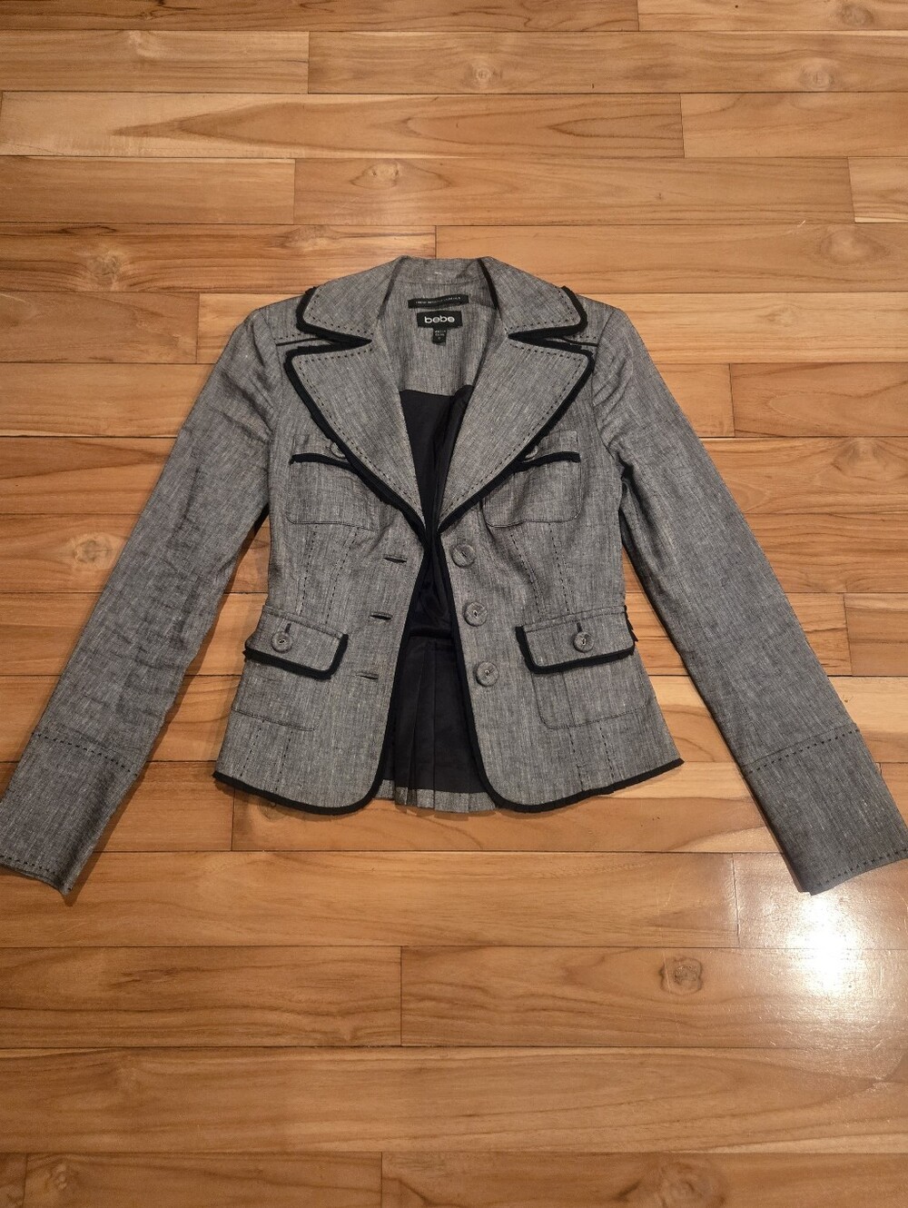 bebe Women's Gray Tailored Blazer with Black Trim